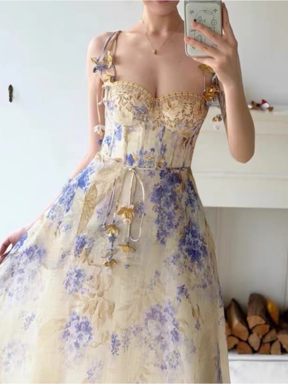 Zimmermann Lavender and Cream Floral Corset Maxi Dress